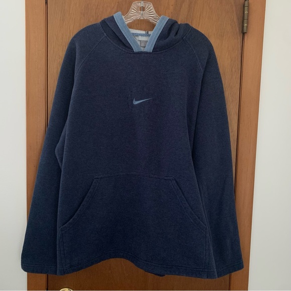 Nike Other - Men’s XL Vintage Navy Blue Hooded Thick Pullover Sweatshirt Quilted Elbows EXC